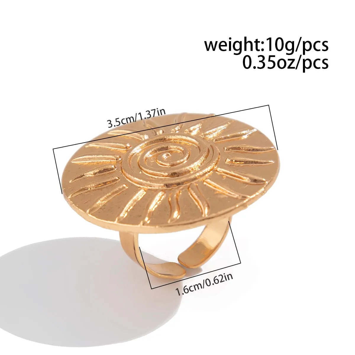 Stylish Relief Sun Round Disk Open Ring