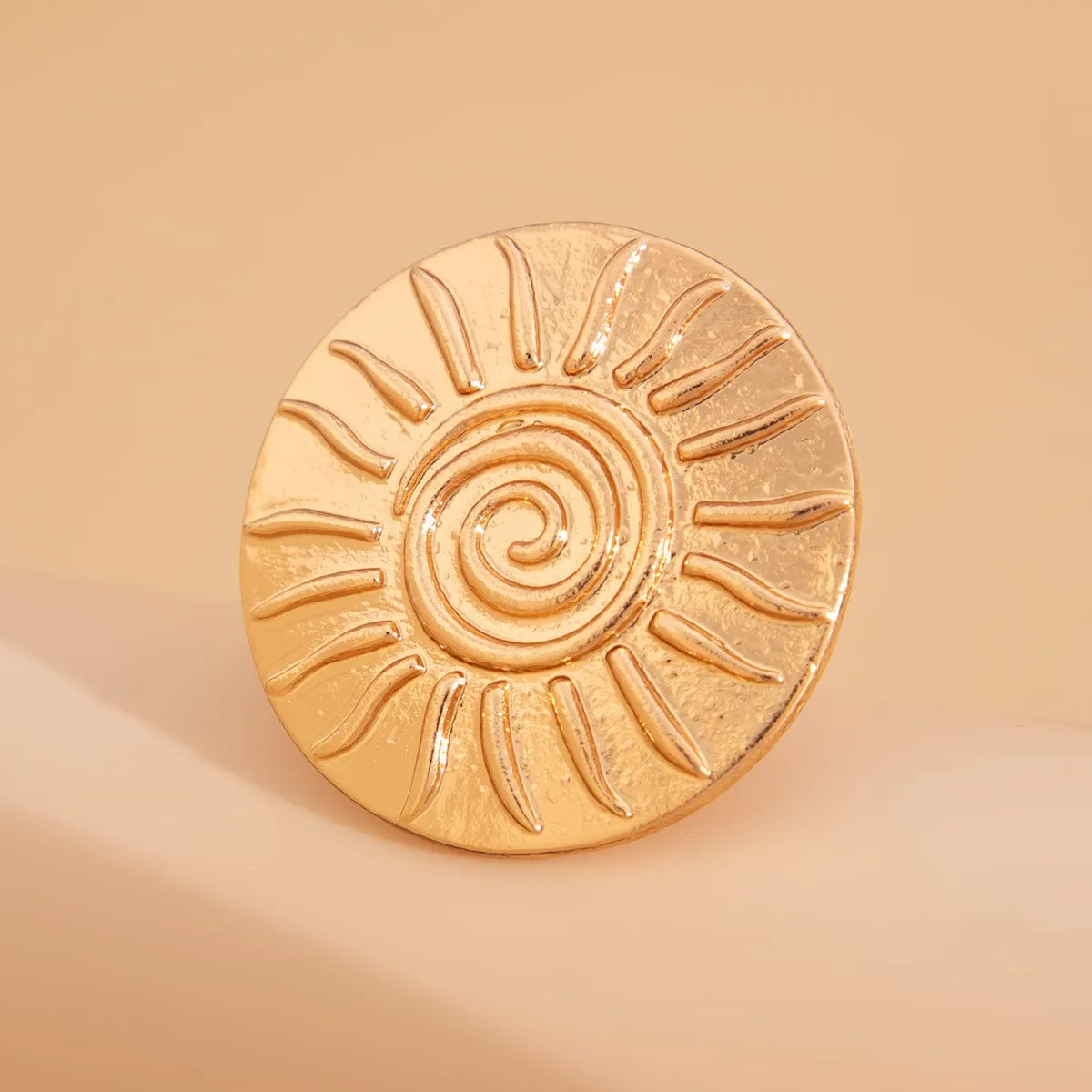 Stylish Relief Sun Round Disk Open Ring