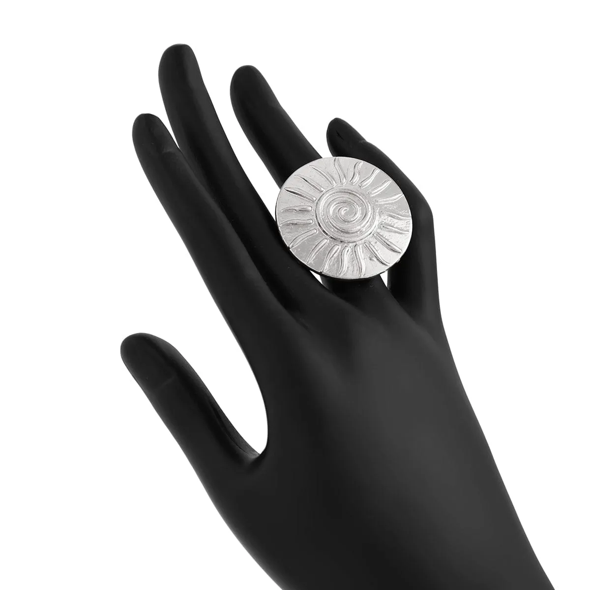Stylish Relief Sun Round Disk Open Ring