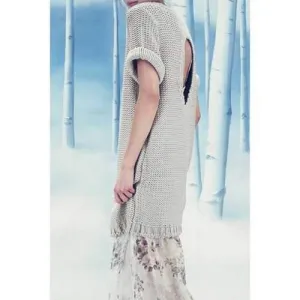 Stylish Round Collar Solid Color Back Cut Out Women's Sweater Dress - Light Gray S