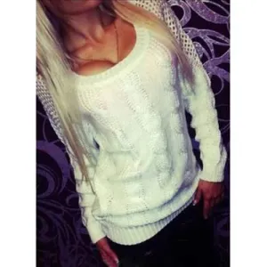 Stylish Scoop Collar Long Sleeve Backless Hollow Out Bow-tie Decorated Women's Sweater - White M