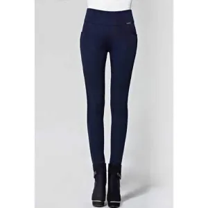 Stylish Solid Color Flocking High-Waisted Leggings For Women - Sapphire Blue L