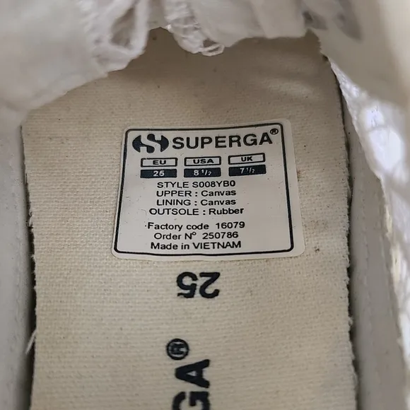 SUPERGA White Floral Lace Girl's Lace up Sneakers Size 8.5