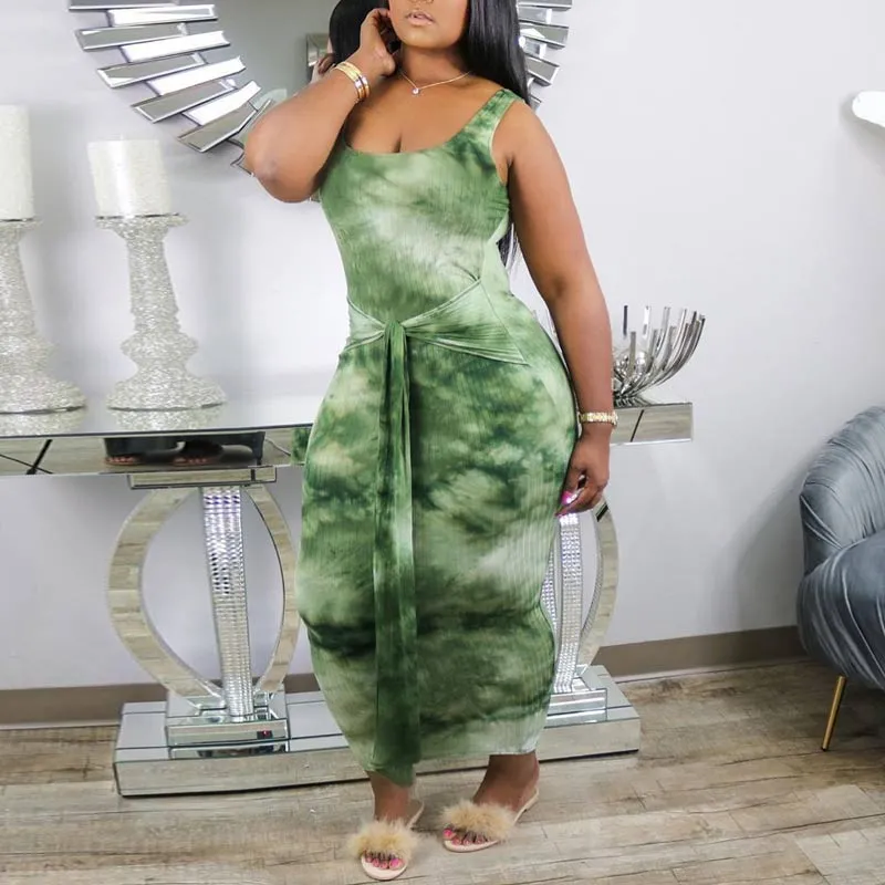 Tie Dye Print Sleeveless Maxi Dress