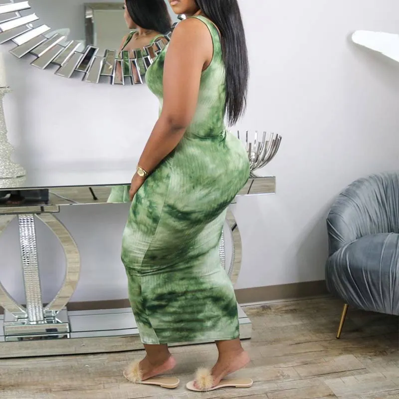 Tie Dye Print Sleeveless Maxi Dress