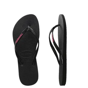 Toddler Havaianas Slim Rubber Logo Thongs - Black/Rose