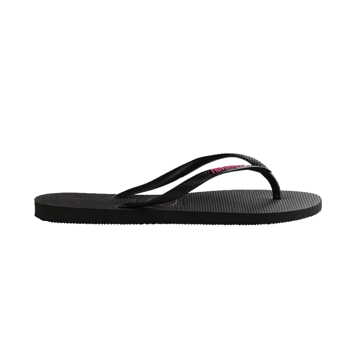 Toddler Havaianas Slim Rubber Logo Thongs - Black/Rose