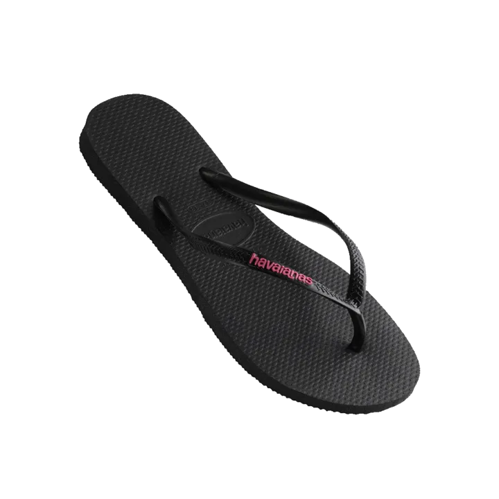 Toddler Havaianas Slim Rubber Logo Thongs - Black/Rose