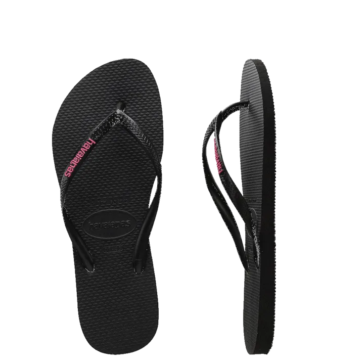 Toddler Havaianas Slim Rubber Logo Thongs - Black/Rose