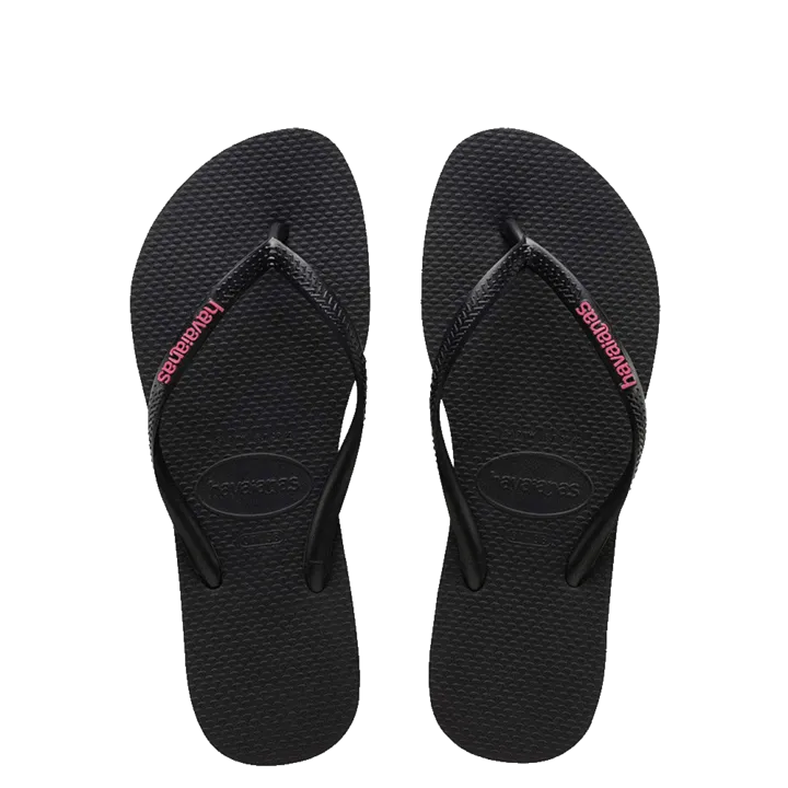 Toddler Havaianas Slim Rubber Logo Thongs - Black/Rose