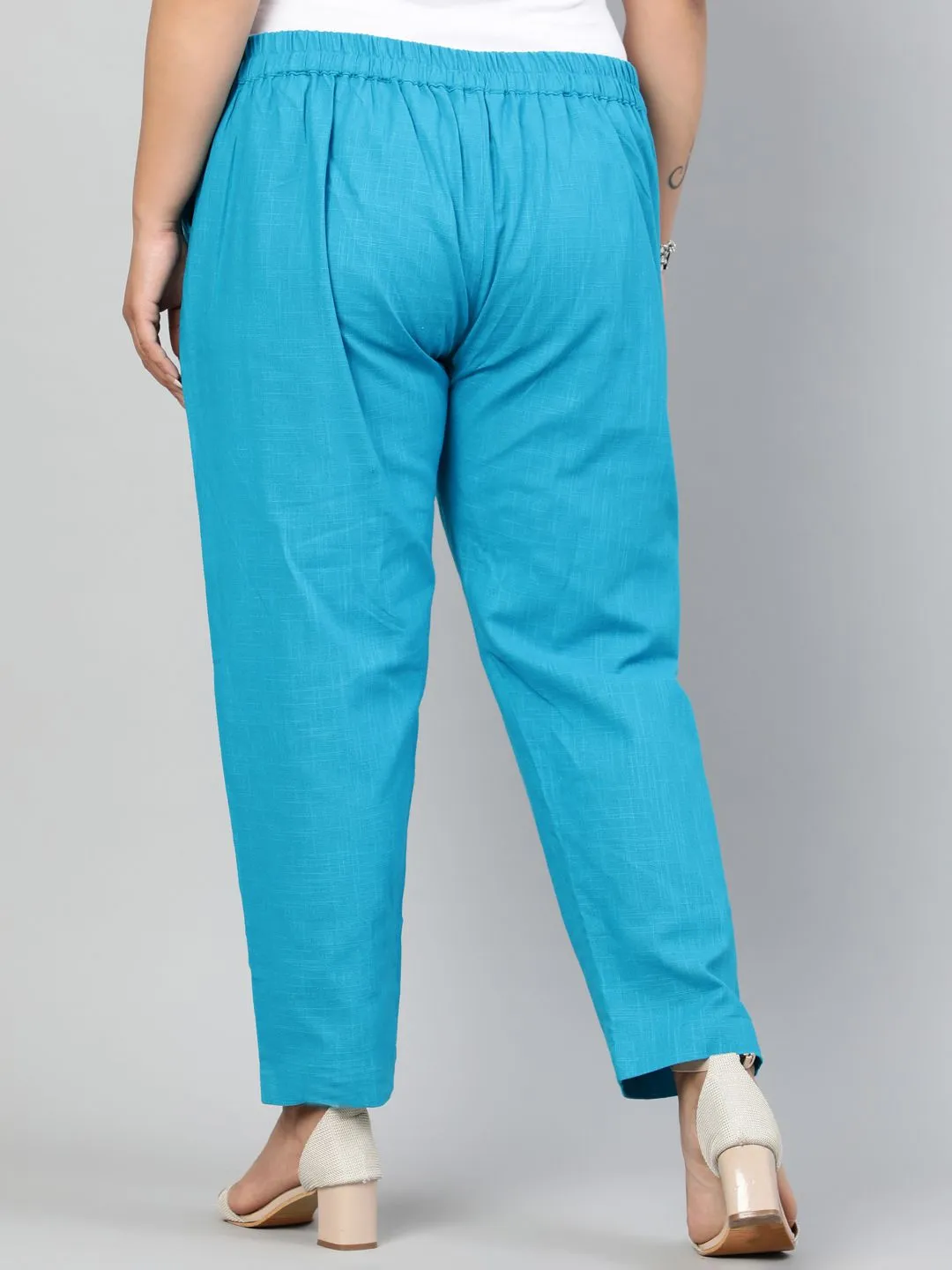 Turquoise Plus Size Ethnic Wear Cotton Slub Pants