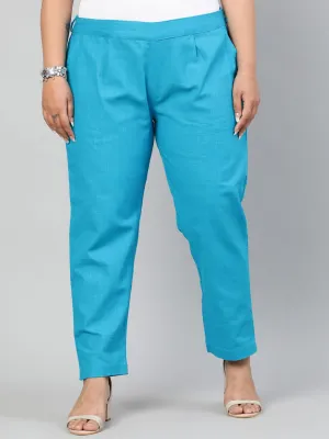 Turquoise Plus Size Ethnic Wear Cotton Slub Pants