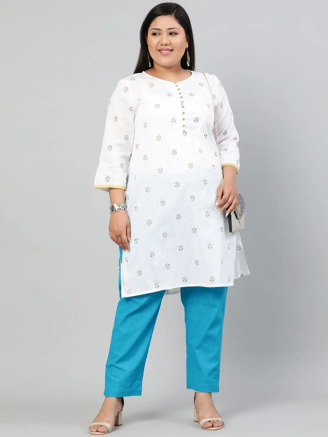 Turquoise Plus Size Ethnic Wear Cotton Slub Pants