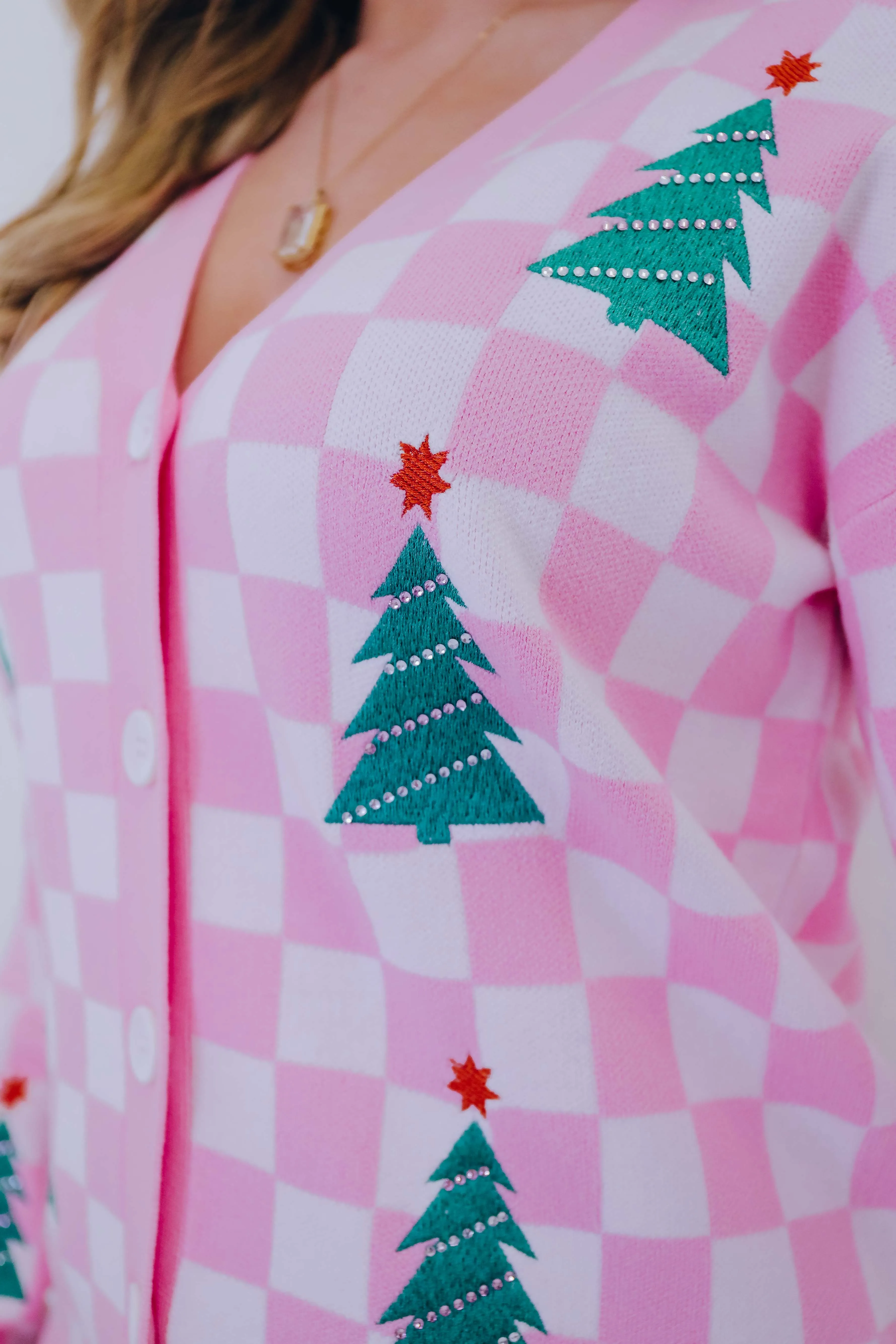 Twinkling Tree Patch Checkered Cardigan