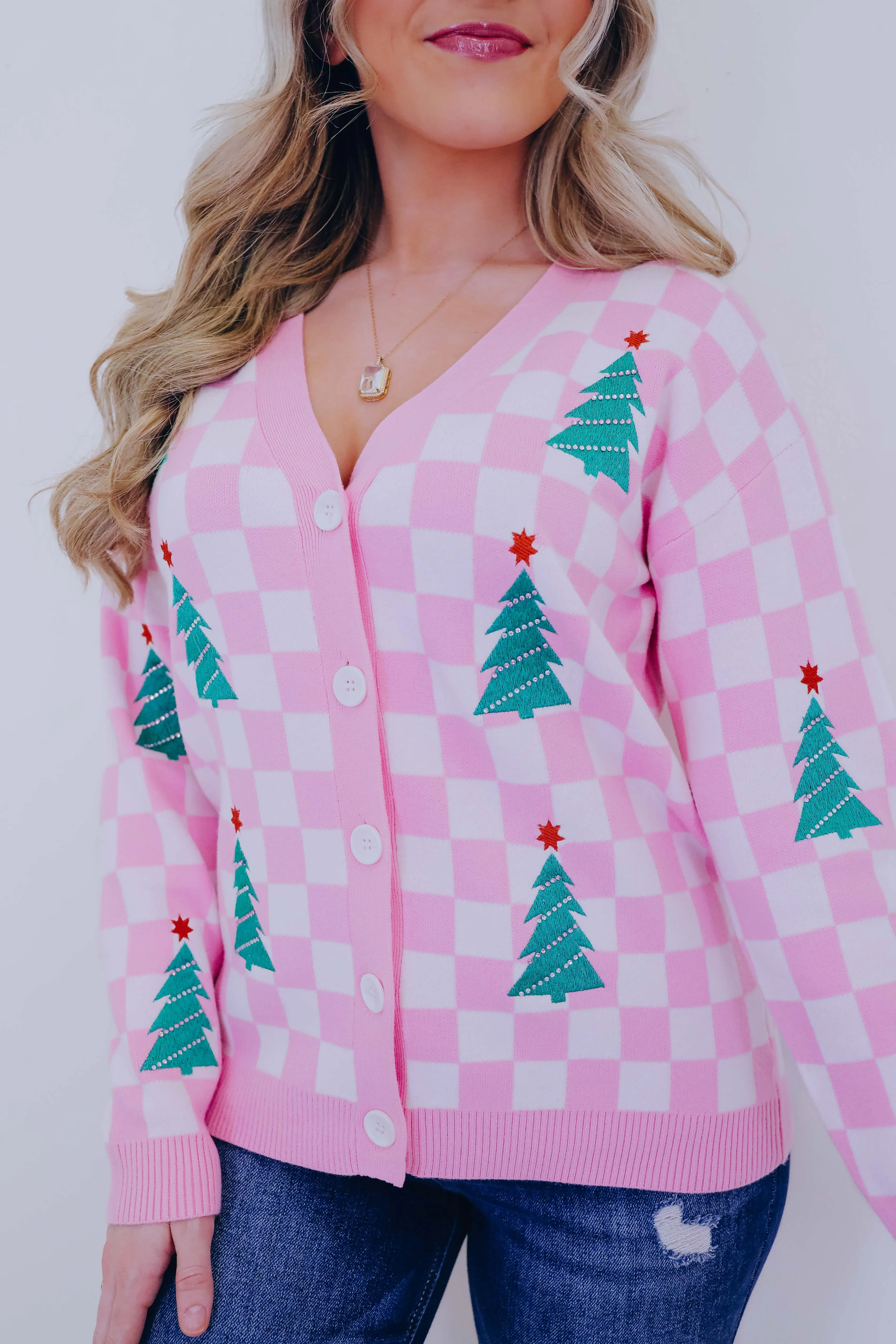 Twinkling Tree Patch Checkered Cardigan