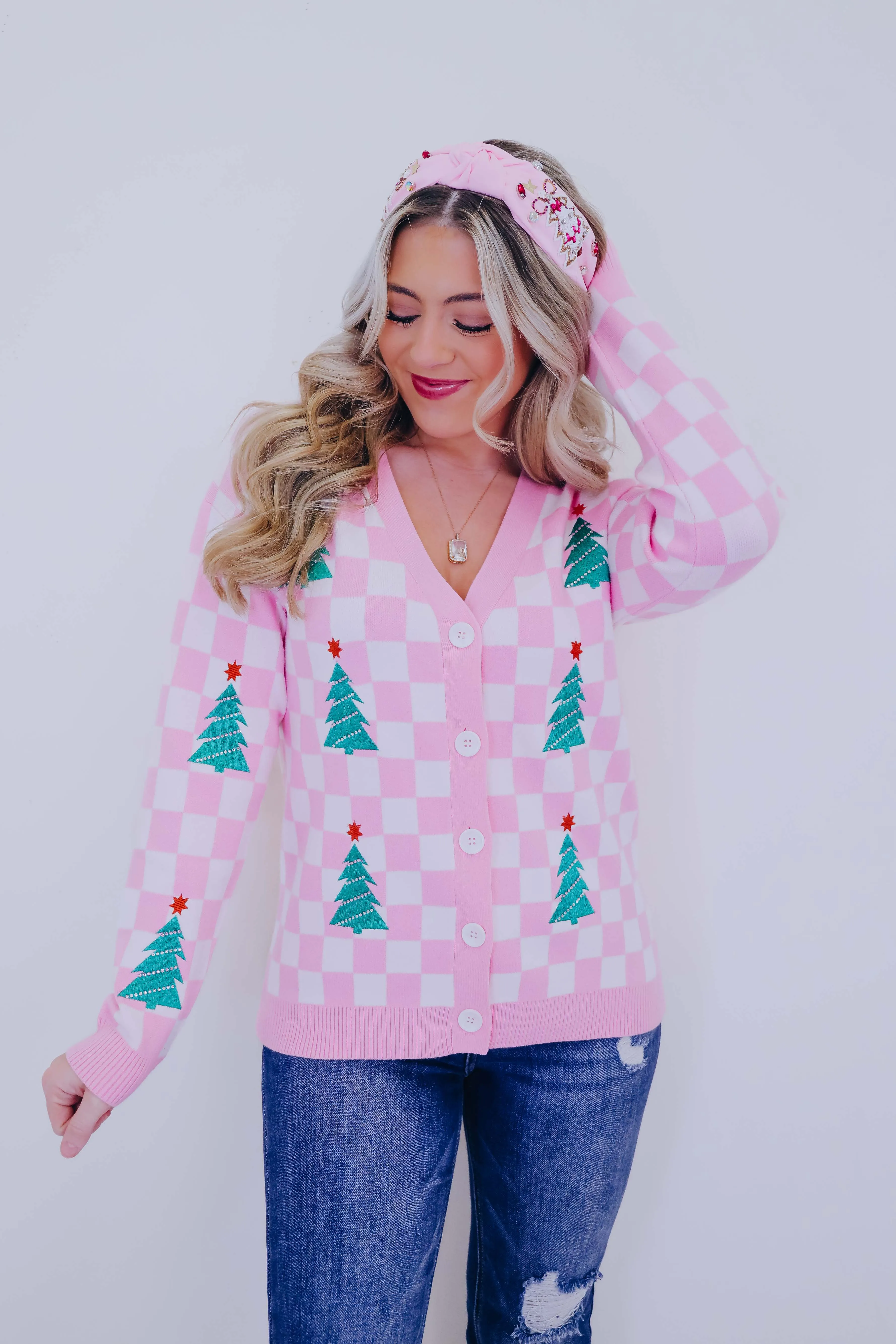 Twinkling Tree Patch Checkered Cardigan