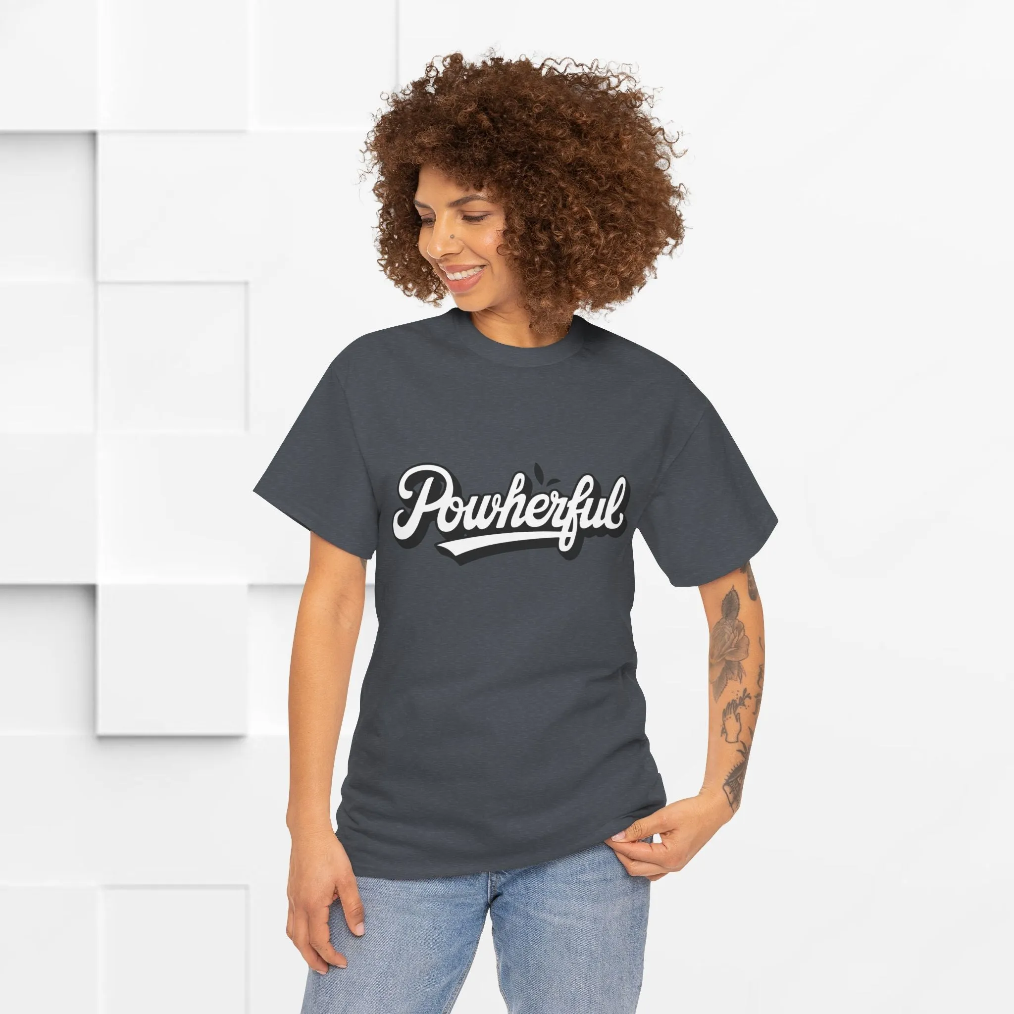 Unisex Heavy Cotton Tee - 'Powerful' Graphic Tee for Empowerment and Self-Expression