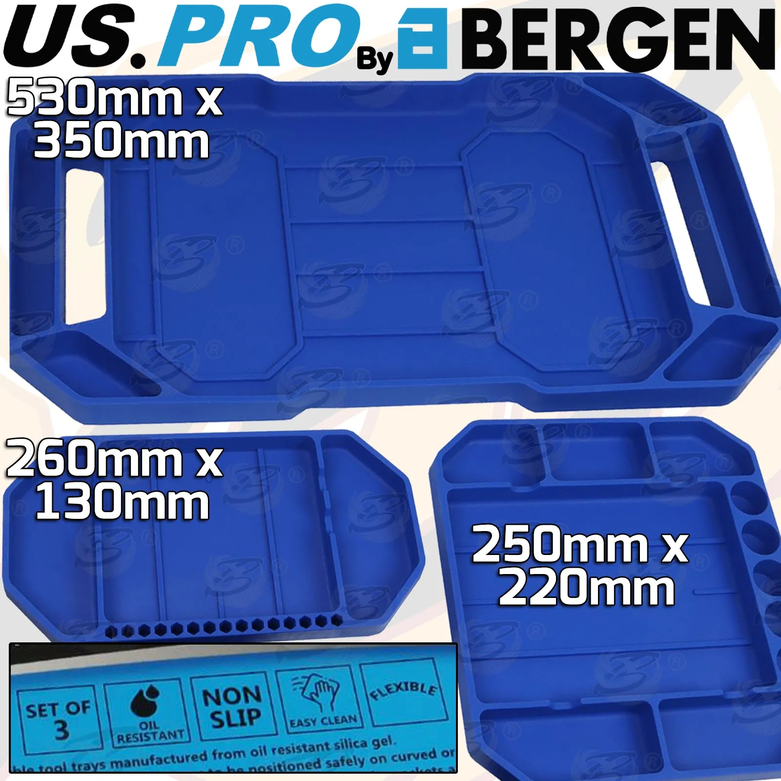 US PRO 3PCS NON SLIP FLEXIBLE TOOL TRAYS