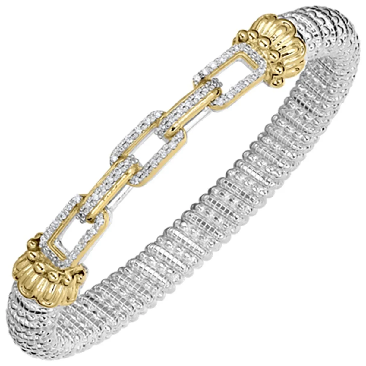 Vahan Sterling Silver & Yellow Gold Rectangular Link Bangle Bracelet