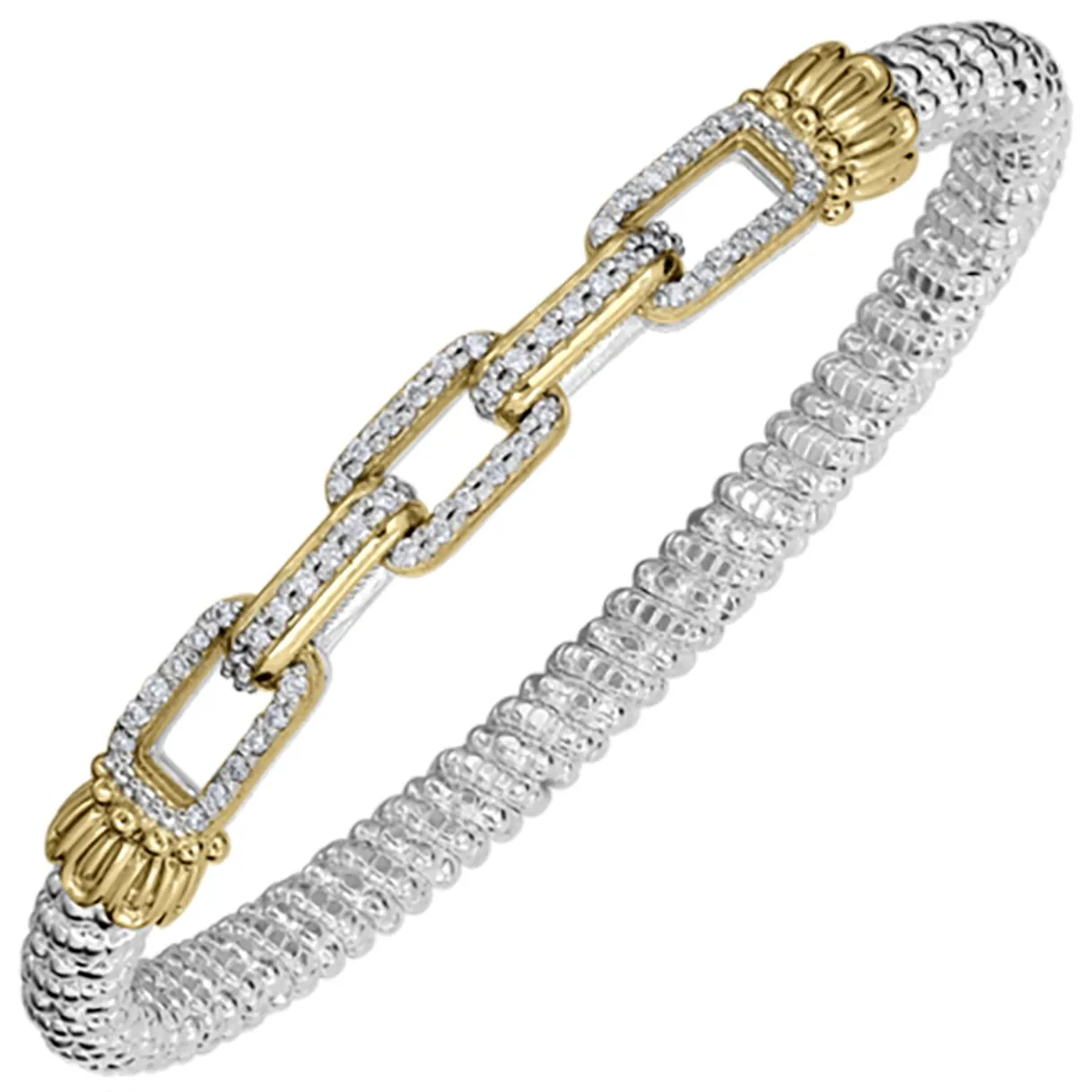 Vahan Sterling Silver & Yellow Gold Rectangular Link Bangle Bracelet
