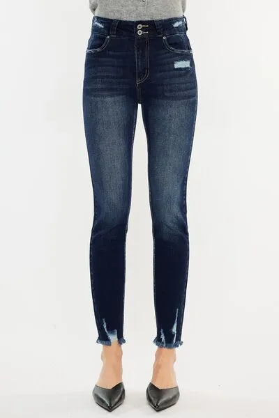 Victoria Full Size Cat's Whiskers Raw Hem High Waist Jeans
