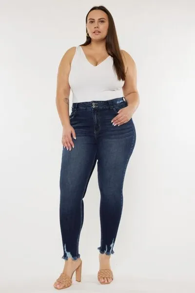 Victoria Full Size Cat's Whiskers Raw Hem High Waist Jeans