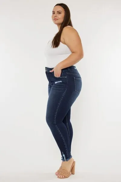 Victoria Full Size Cat's Whiskers Raw Hem High Waist Jeans