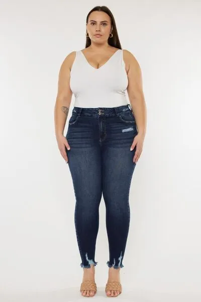Victoria Full Size Cat's Whiskers Raw Hem High Waist Jeans