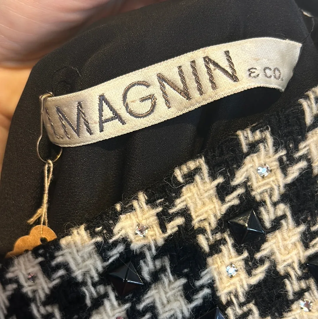 Vintage I. Magnin Woven Houndstooth Beaded Dress