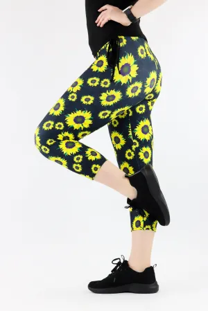Watercolour Sunflower - Casual Capri Leggings