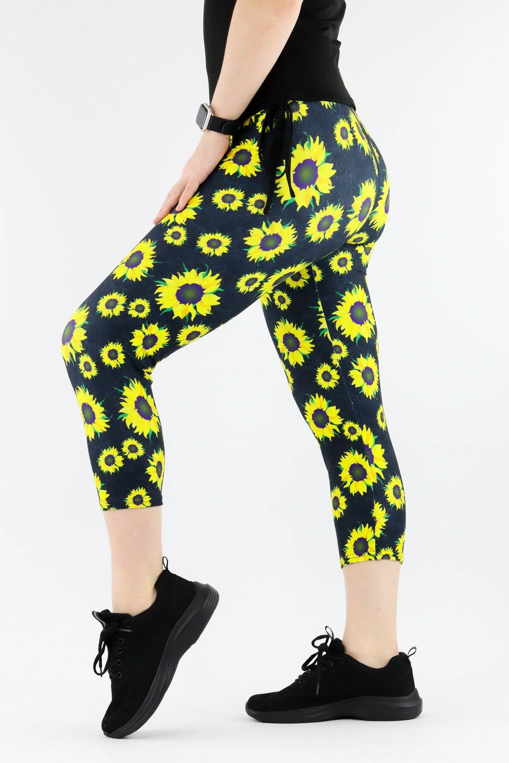 Watercolour Sunflower - Casual Capri Leggings
