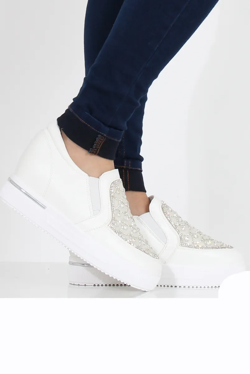 White Sparkle Wedged Skaters - Dora