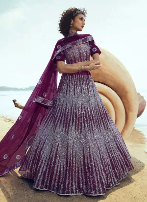 Wine Sequins Embroidered Stylish Lehenga Choli