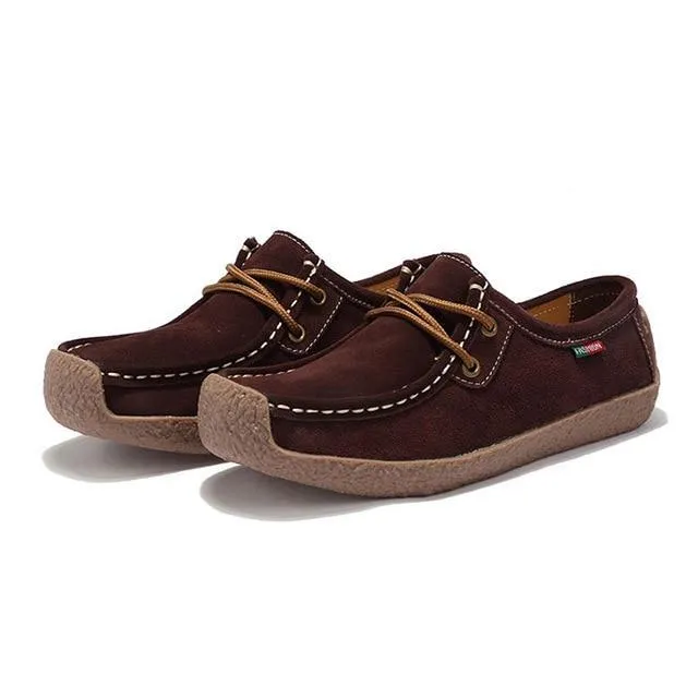 Women Flats Genuine Leather Loafers Lace Up Folding Moccasins New Women Casual Shoes