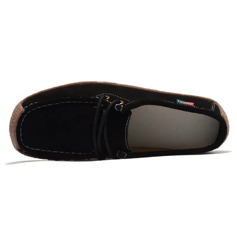 Women Flats Genuine Leather Loafers Lace Up Folding Moccasins New Women Casual Shoes