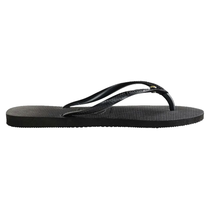 Womens Havaianas Slim Coloured Crystal Thongs - Black/Sunflower