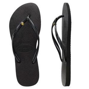 Womens Havaianas Slim Coloured Crystal Thongs - Black/Sunflower