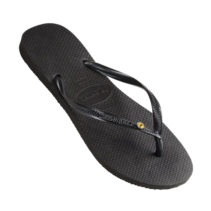 Womens Havaianas Slim Coloured Crystal Thongs - Black/Sunflower