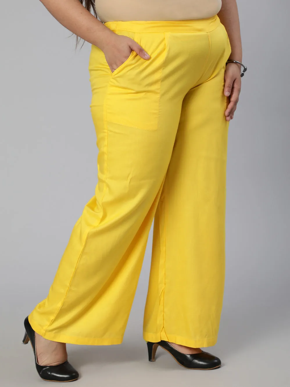 Yellow Solid Rayon Straight Palazzo