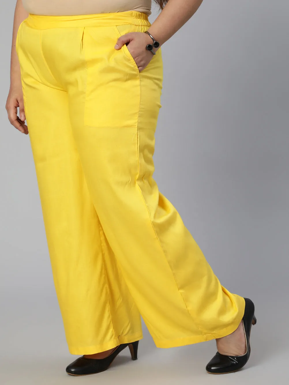 Yellow Solid Rayon Straight Palazzo