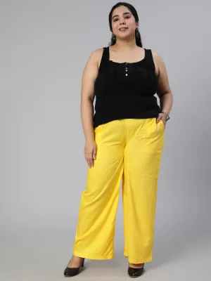 Yellow Solid Rayon Straight Palazzo