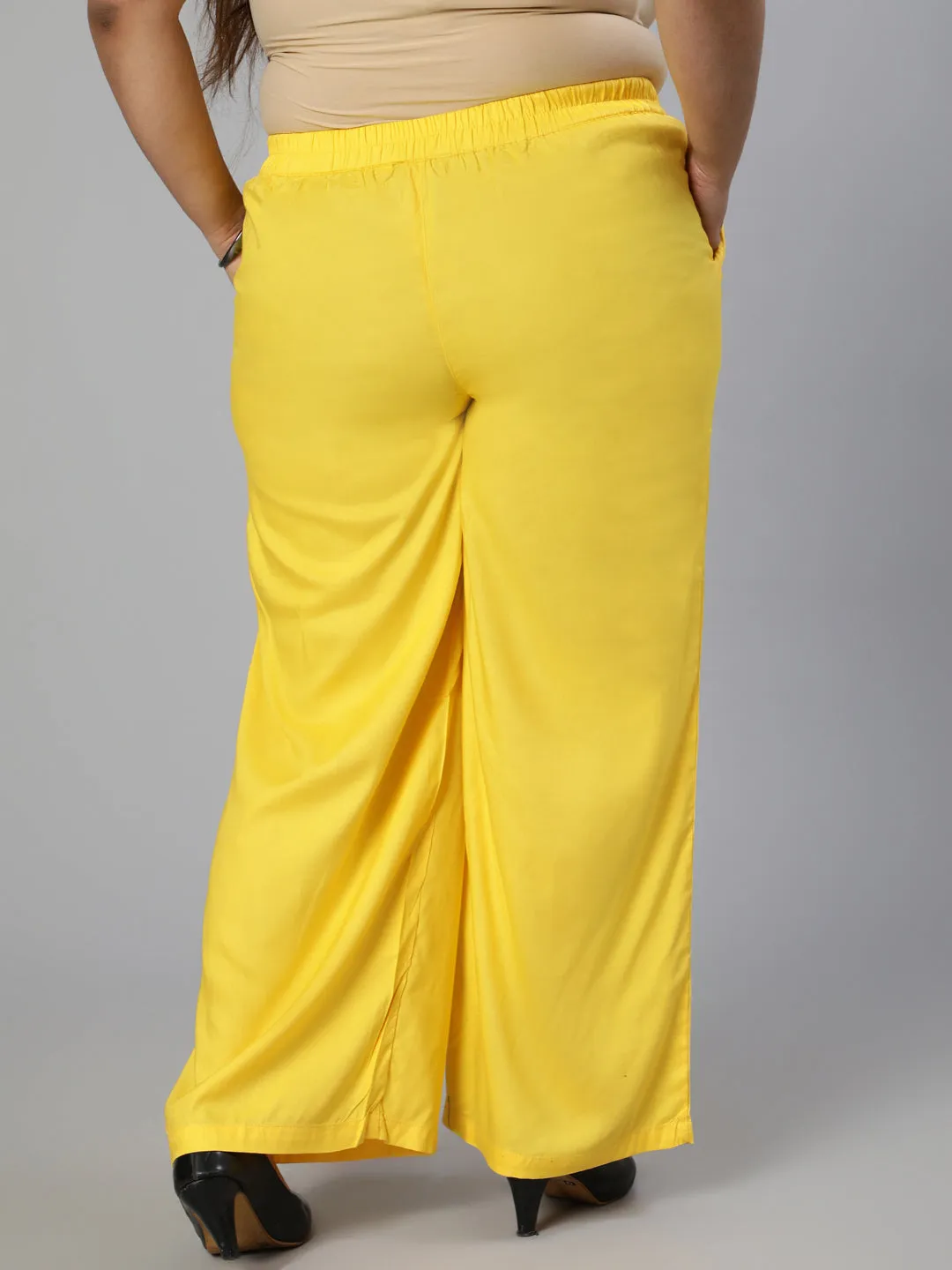 Yellow Solid Rayon Straight Palazzo