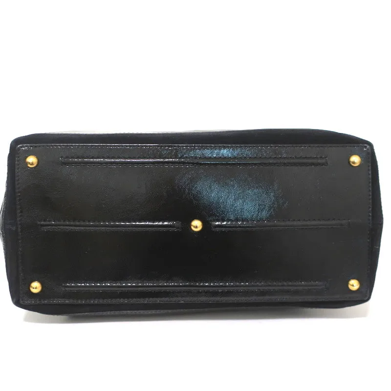 Yves Saint Laurent Muse Two Cabas Tote Black Patent Leather Large Shoulder Bag