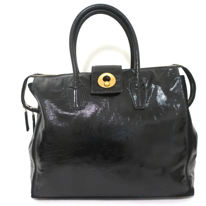 Yves Saint Laurent Muse Two Cabas Tote Black Patent Leather Large Shoulder Bag