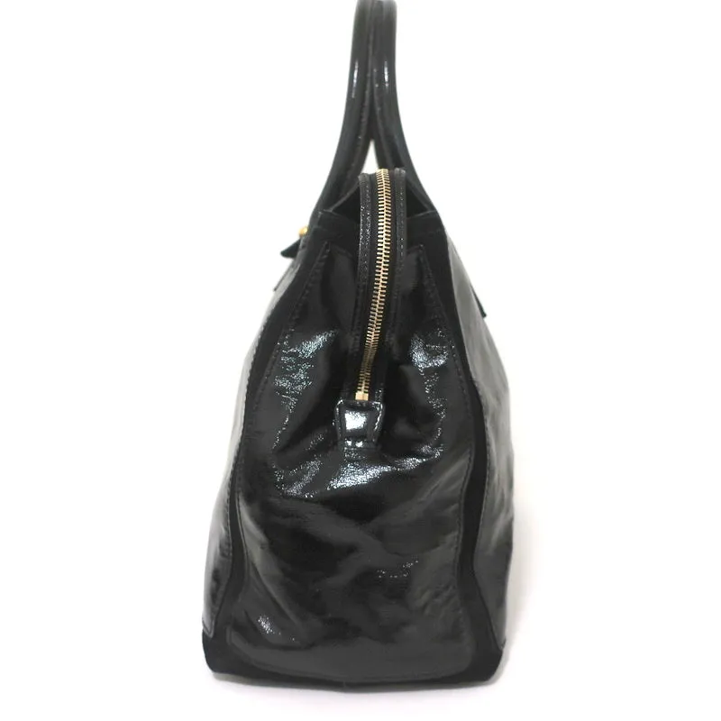 Yves Saint Laurent Muse Two Cabas Tote Black Patent Leather Large Shoulder Bag