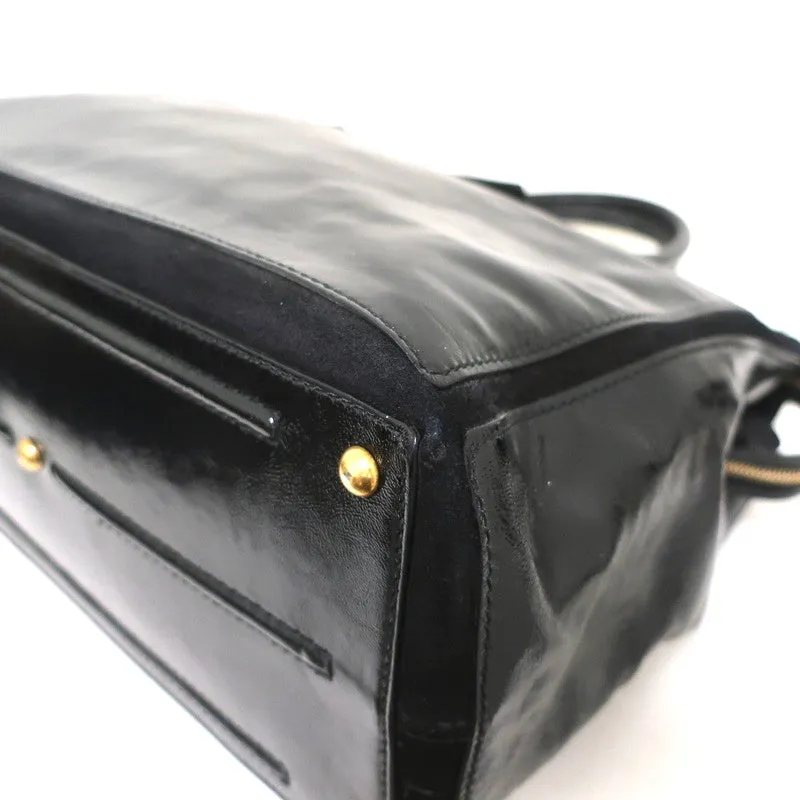 Yves Saint Laurent Muse Two Cabas Tote Black Patent Leather Large Shoulder Bag