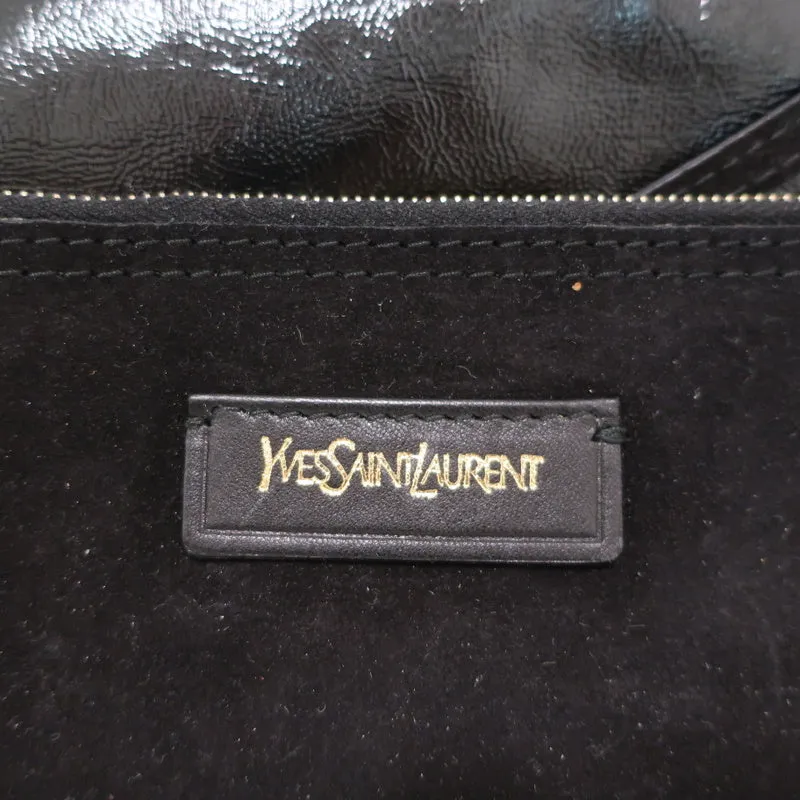 Yves Saint Laurent Muse Two Cabas Tote Black Patent Leather Large Shoulder Bag