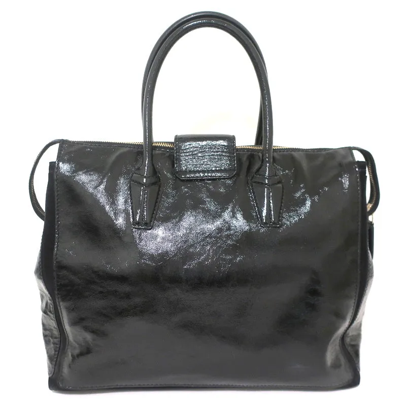 Yves Saint Laurent Muse Two Cabas Tote Black Patent Leather Large Shoulder Bag