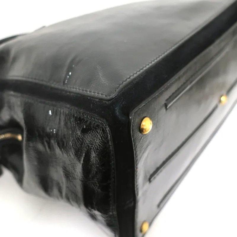 Yves Saint Laurent Muse Two Cabas Tote Black Patent Leather Large Shoulder Bag